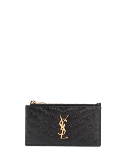 Saint Laurent `cassandre Matelassé Fragments` Zipped Card Case In Nero