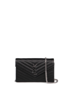 Saint Laurent `monogram` Chain Wallet `grain De Poudre` Embossed Leath In Nero
