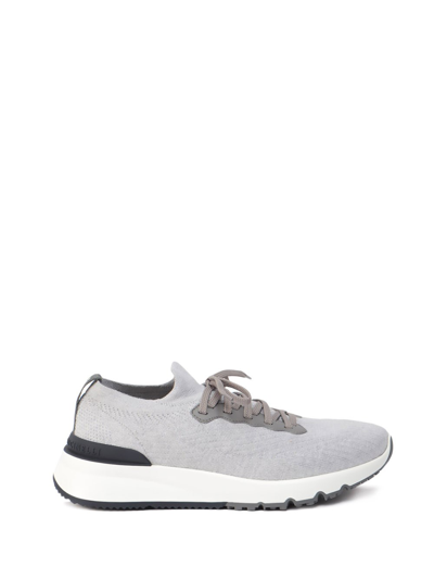 Brunello Cucinelli Knit Sneakers In Silver