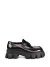 Prada Monolith Brushed Leather Loafers In Nero