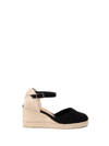 Castaã±er Carina Espadrilles Wedge Sandal With Ankle Laces In Nero