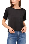1.state Mixed Media Short Sleeve T-shirt With Front Pocket In Rich Black