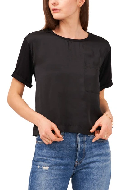 1.state Mixed Media Short Sleeve T-shirt With Front Pocket In Rich Black