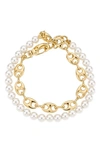 Ettika Pearl And 18k Plated Modern Chain Link Wrap Bracelet In Gold