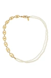 Ettika Meet Me Halfway Pearl And 18k Gold Plated Chain Link Necklace In Gold