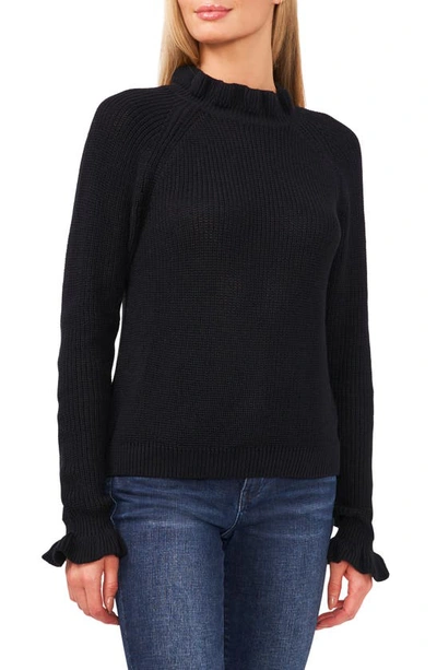 Cece Ruffle Sweater In Rich Black