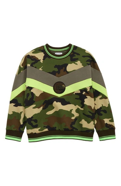 Dolce & Gabbana Kids' Camouflage-print Logo-patch Sweatshirt In Green