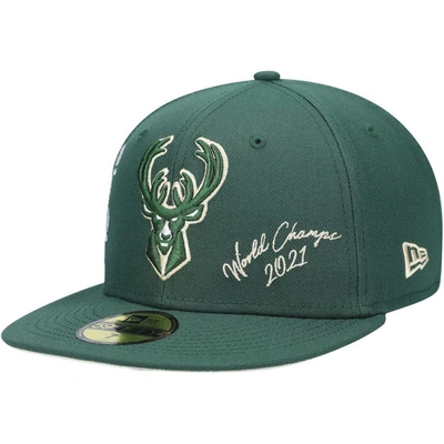New Era Men's Hunter Green Milwaukee Bucks 2021 Nba Finals Champions Icon 59fifty Fitted Hat