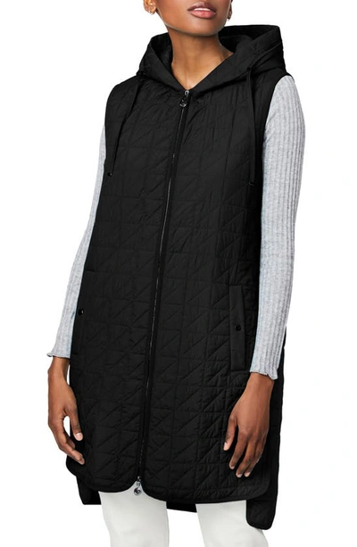 Bernardo Recycled Quilted Long Vest With Hood In Black