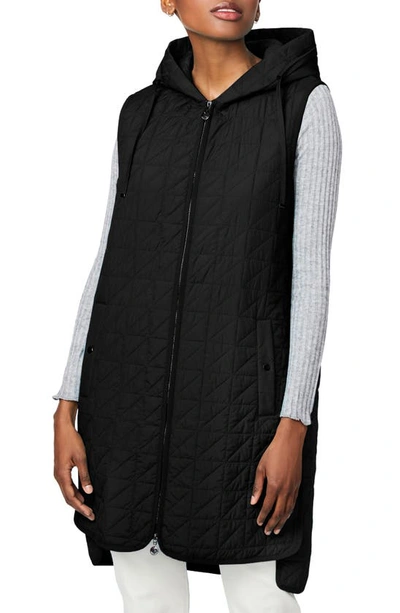 Bernardo Recycled Quilted Long Waistcoat With Hood In Black