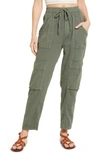 Free People Feeling Good Army Green Linen-blend Trousers