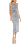 Mac Duggal Vertical Sequin Sheath Midi Cocktail Dress In Platinum In Platinum