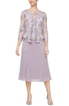 Alex Evenings Petite Lace Faux-jacket Midi Dress In Smokey Orc