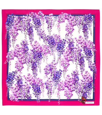 Dolce & Gabbana Floral Silk Twill Scarf In Purple