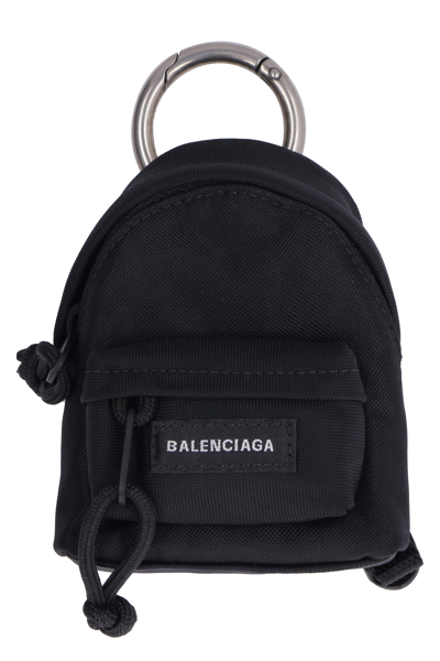 Balenciaga Logo Patch Micro Backpack Keyring In Black