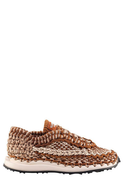 Valentino Garavani Crochet Low Top Sneakers In Brown