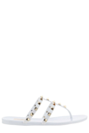 Valentino Garavani Rockstud T-strap Flat Slide Sandals In White