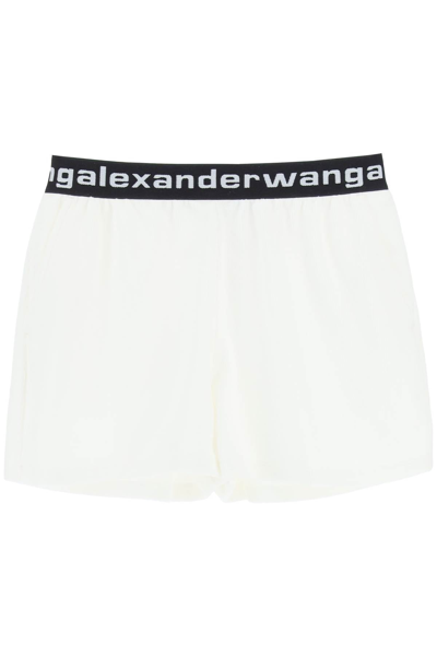 Alexander Wang Ribbed Stretch Velvet Shorts In White,black