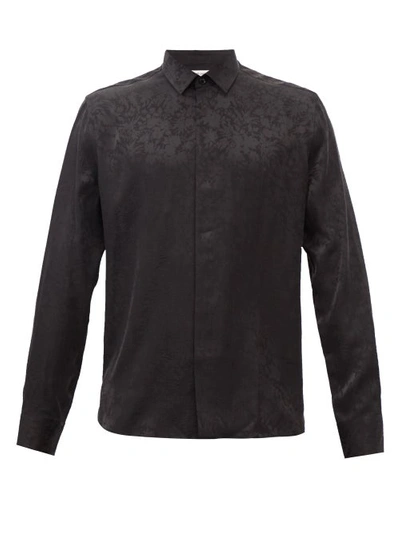 Saint Laurent Floral-jacquard Silk-satin Shirt In Black