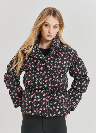 Something Navy Floral Puffer Jacket In Pink/floral