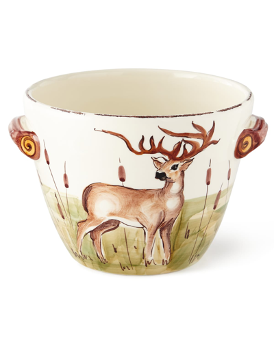 Vietri Wildlife Deer Deep Serving Bowl With Handles In White