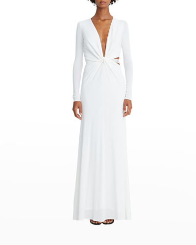 Halston Sofia Jersey Crystal Strap Maxi Dress In White