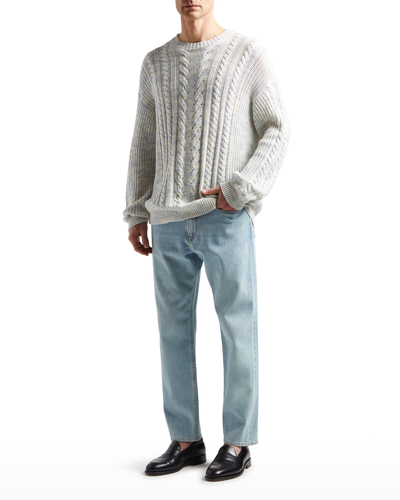 Agnona Cashmere & Silk Cable Crewneck Sweater In Jeans