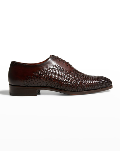 Magnanni Men's Selecci&oacute;n Leather Woven Oxfords In Midbrown
