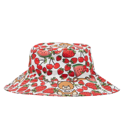 Moschino Kids' All Over Print Cotton Poplin Bucket Hat In Red
