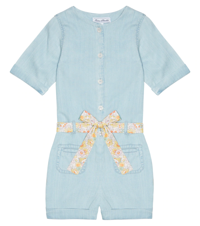 Tartine Et Chocolat Kids' Floral Belted Chambray Playsuit In Bleach