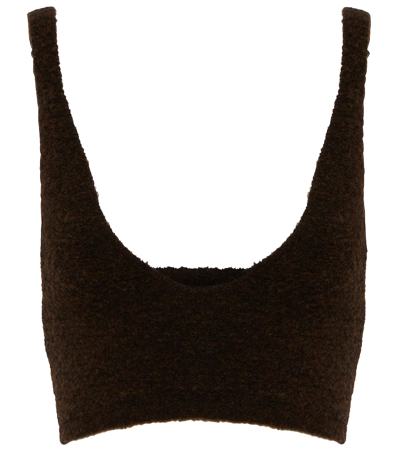 Nanushka Zosia Bouclé-knit Merino Wool-blend Bra Top In Brown