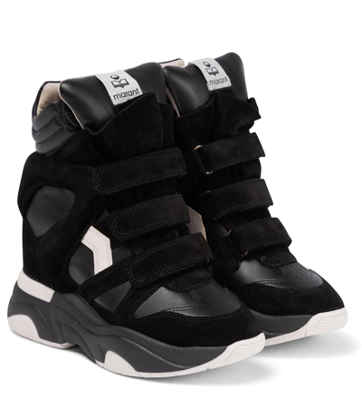 Isabel Marant Balskee Leather And Suede High-top Wedge Sneakers In Black