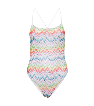 Missoni Chevron Zig Zag One Piece Swimsuit In Neutral