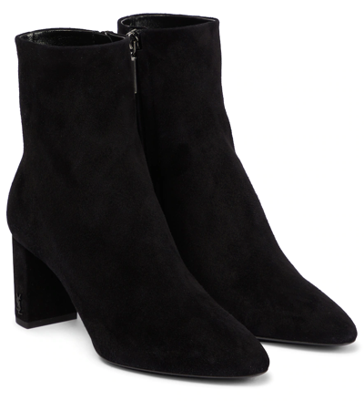 Saint Laurent Lou 70 Suede Ankle Boots In Nero
