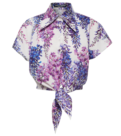 Dolce & Gabbana Cropped Floral-print Cotton-poplin Shirt In White