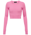 Dolce & Gabbana Cropped Sweater In Ribbed Silk In Rosa Confetto Scuro