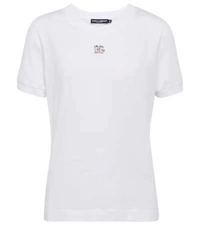 Dolce & Gabbana Crystal Logo Cotton T-shirt - Women's - Cotton/brass/crystal In Bianco Ottico