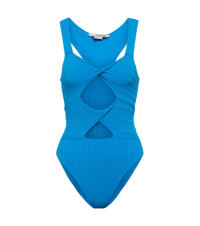 Stella Mccartney Cutout Ribbed Stretch-knit Bodysuit In Cerulean Blue