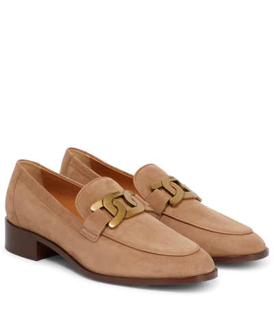 Tod's Catena Suede Loafer Pumps In Brown