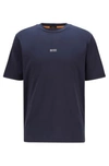 Hugo Boss Relaxed Fit T Shirt In Stretch Cotton With Layered Logo In Dark Blue