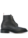 Thom Browne Black Pebbled Leather Wingtip Boots In Black