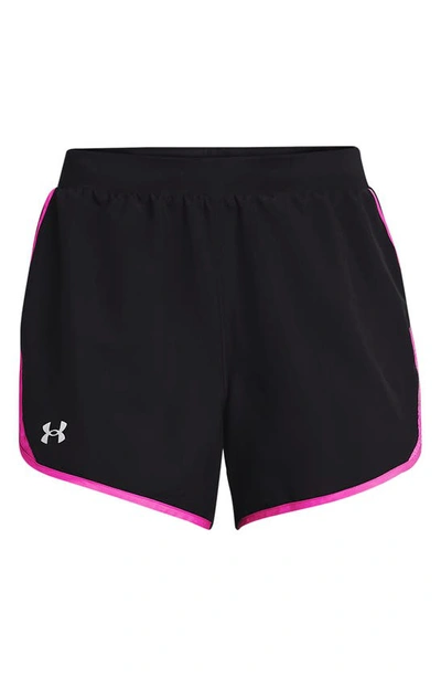 Under Armour Fly By 2.0 Woven Running Shorts In Black / Meteor Pink