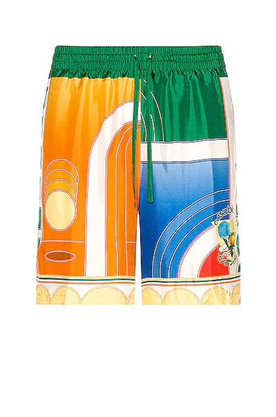 Casablanca Men's Silk Shorts - Reve De Tennis Print In Pay Sage