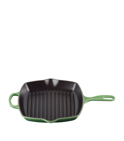Le Creuset Signature Logo-embossed Cast-iron Grillit 26cm In Bamboo Green