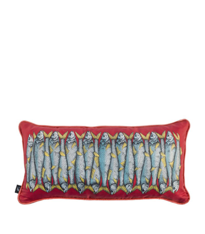 Fornasetti Silk Cushion Sardine Red In Multi