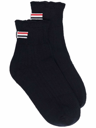 Thom Browne Striped Bow-detail Socks In Navy