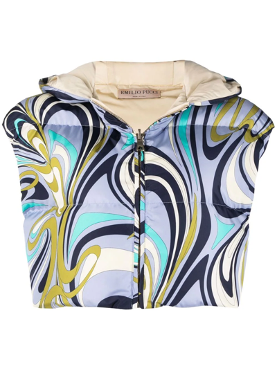 Pucci Onde-print Hooded Gilet In Blue