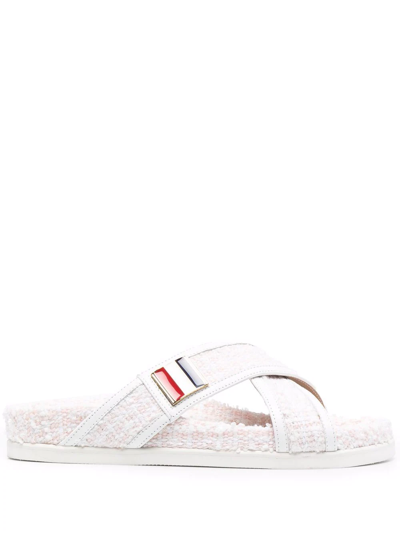 Thom Browne Tweed Open Toe Sandals In White