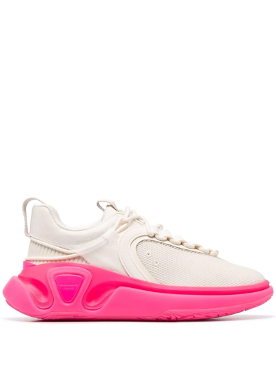 Balmain B-runner Mesh-panel Sneakers In Blanc Rose Fluo
