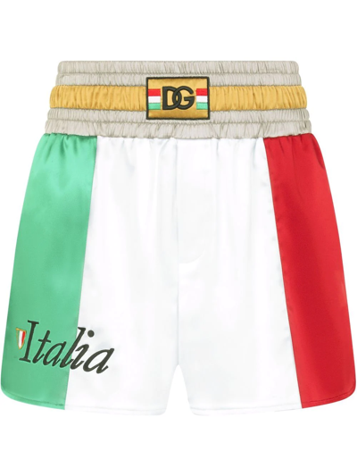 Dolce & Gabbana Italia Multicolored Colour-block Track Shorts In Green